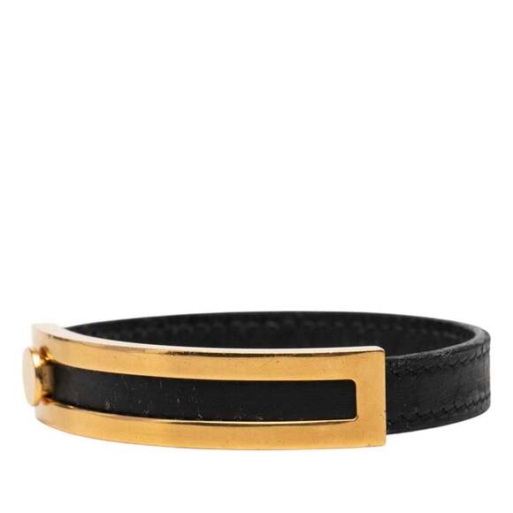 Hermes Puspus Bracelet in Black Gold Plated Leather for Women